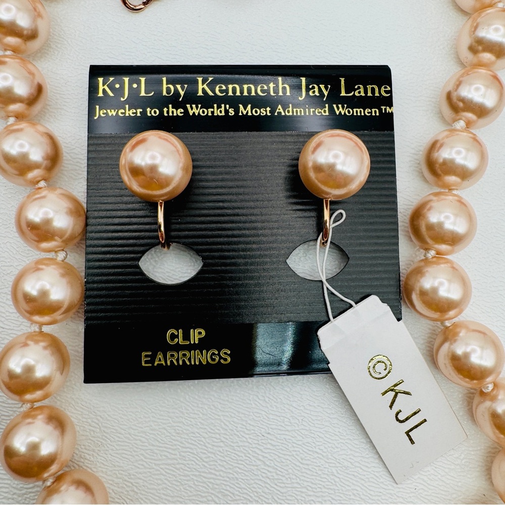 Kenneth Jay Lane SIGNED Pink Pearl Jewelry Set Necklace Earrings NWT VINTAGE NEW